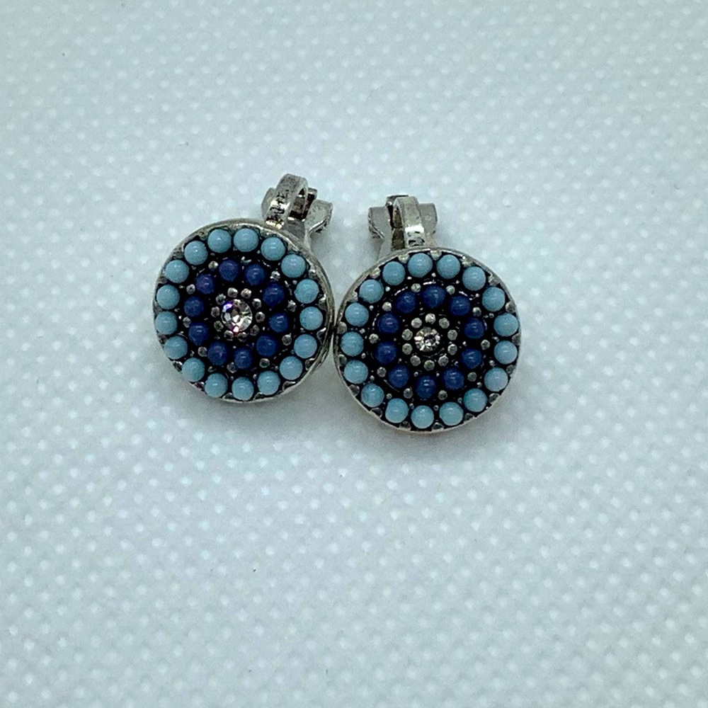 Small Button Clip on Earrings - Light & Dark Blue ( 3 for $20 )
